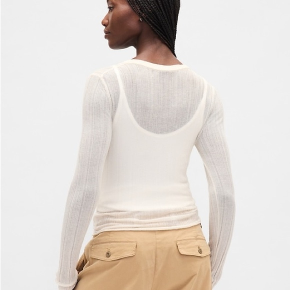 Sheer Rib Henley Sweater - Picture 3 of 8